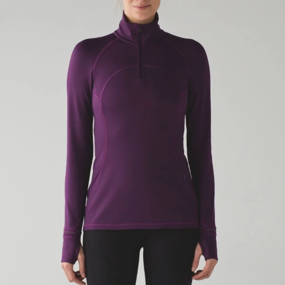 Lululemon First Mile 1/4 Zip‎ Darkest Magenta Purple Stretch Pullover size 8